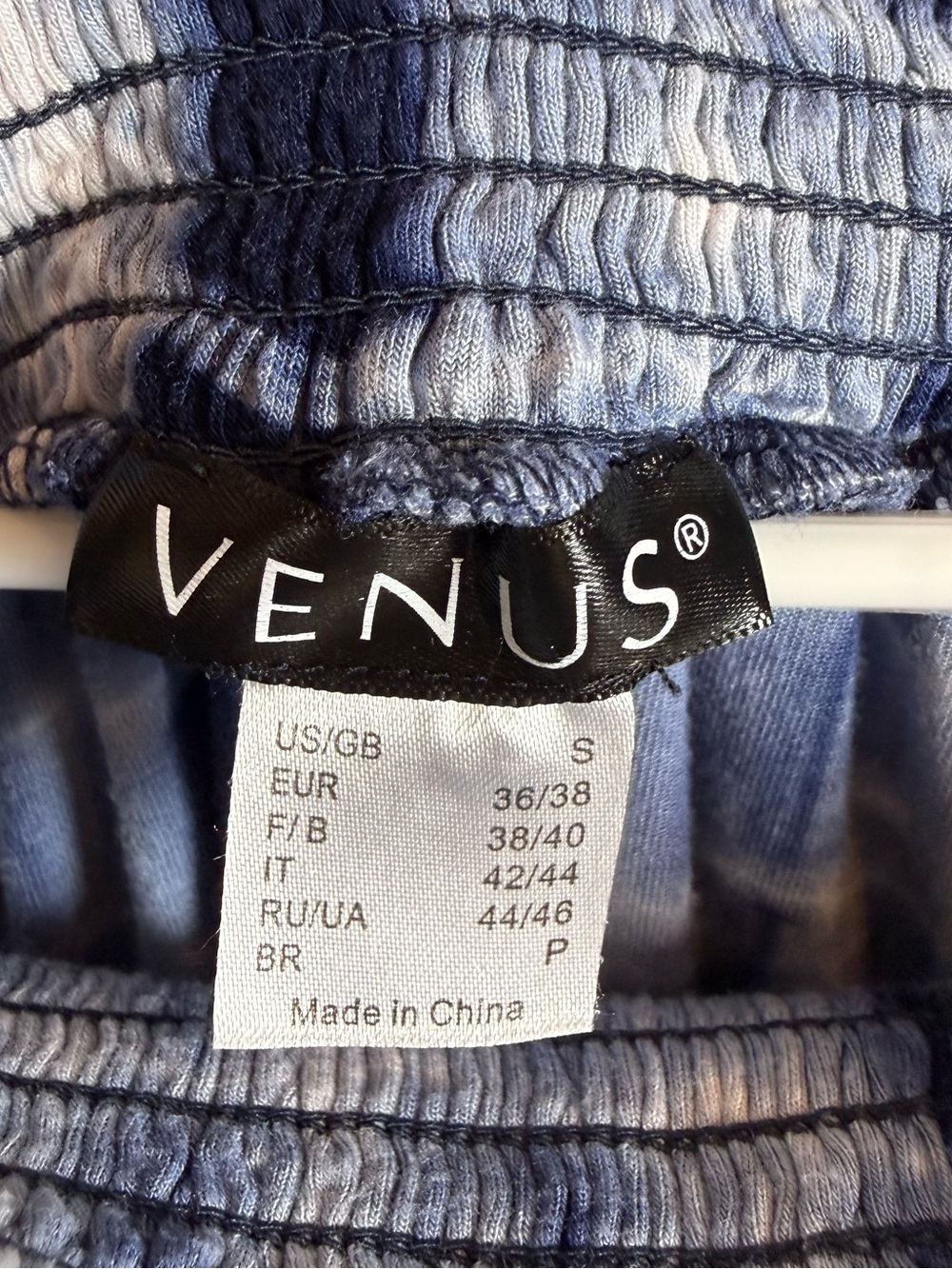 VENUS Blue Tie Dye Smocked Off Shoulder Top Small Boho Long Sleeve - Picture 6 of 7